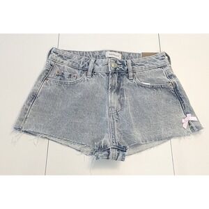 Pacsun Low Rise Jean Micro Shorts Light Wash Pink Bow Coquette Cutoff Size 22